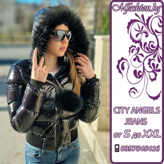 Дамско пухено яке City Angels, Черен лак, 7011